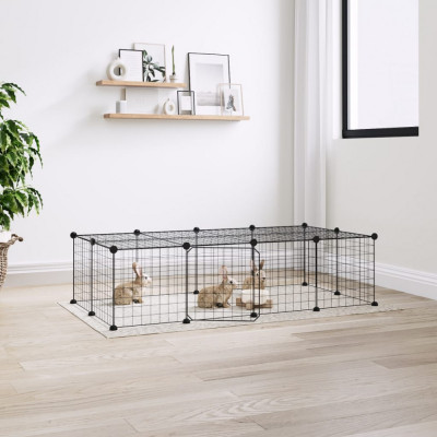 vidaXL Cușcă animale de companie cu ușă 20 panouri negru 35x35 cm oțel 3114055 foto