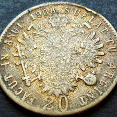 Jeton CAZINOU 20 KRAJCÁR (Suflat argint) - ROMANIA, anul 1908 * moneda cod 2729