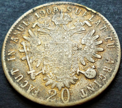 Jeton CAZINOU 20 KRAJC&amp;Aacute;R (Suflat argint) - ROMANIA, anul 1908 * moneda cod 2729 foto