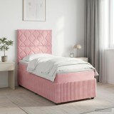 Cumpara ieftin Pat cu arcuri LED si saltea Roz 100 x 200 cm Catifea