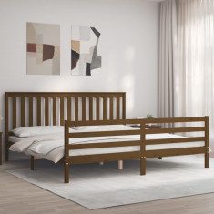 vidaXL Cadru pat cu tăblie, maro miere, 200x200 cm, lemn masiv