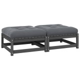 vidaXL Taburete de grădină cu perne, 2 buc., gri, lemn masiv de pin