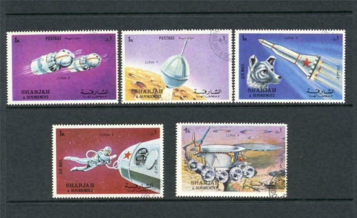 SHARJAH, LUNA 9 - COLIȚE + SERIE COMPLETĂ ȘTAMPILATĂ (2 FOTO)