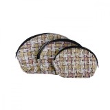 Set 3 genti pentru cosmetice, imprimeu carouri, maro, Global Fashion