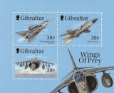 Gibraltar 1999,transporturi,militare,avioane de vanatoare bloc dantelat,3 valori, Nestampilat