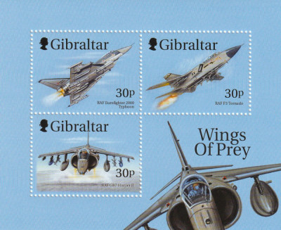 Gibraltar 1999,transporturi,militare,avioane de vanatoare bloc dant,3 val.Bl.38 foto