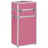 Troler Cosmetice Machiaj vidaXL Roz Aluminiu 37x24x74cm 2 Niveluri, Roti Detasabile - Geanta Profesionala Transport Make-up