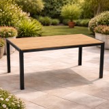 Masa de gradina, cadru otel, blat polywood cu aspect lemn, 150x90x73 cm, negru si maro natur Household NewTrend