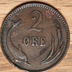 Danemarca - raritate - moneda de colectie 2 ore 1906 bronz - delfin - superba !