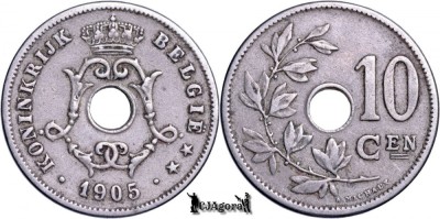 1905, 10 Centimes - Leopold al II-lea - Regatul Belgiei - inscripție olandeză foto