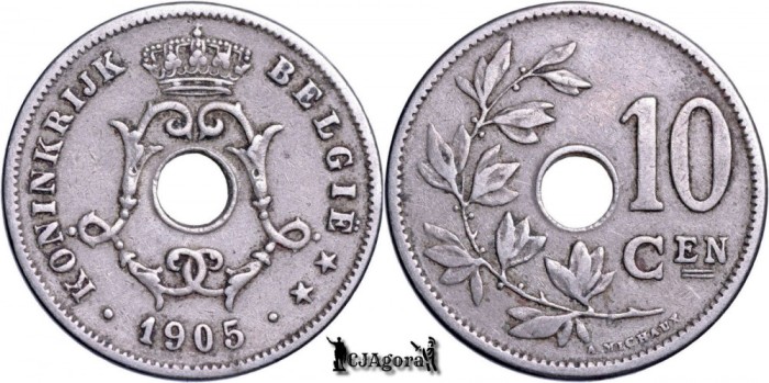 1905, 10 Centimes - Leopold al II-lea - Regatul Belgiei - inscripție olandeză