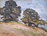 Traian SAVOPOL (1899-1986)-Arbori pe deal, pictură &icirc;n ulei, licitată (1925)