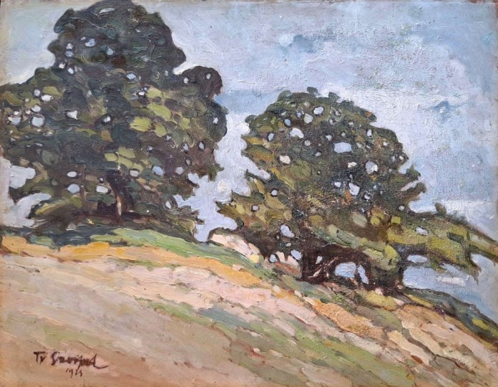Traian SAVOPOL (1899-1986)-Arbori pe deal, pictură &icirc;n ulei, licitată (1925)