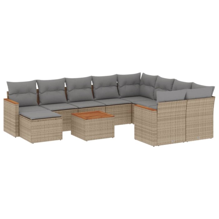 Set canapele de gradina cu perne, 11 piese, bej, poliratan