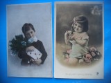 HOPCT 1839 COPII-ROMANTICA-FRANTA-LOT 2 CARTI POSTALE VECHI-CIRCULATE
