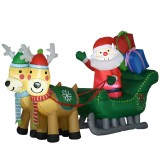 HOMCOM Decorațiune gonflabilă de Crăciun Moș Crăciun &icirc;n sanie cu 2 reni, decorațiune de Crăciun cu 4 lumini LED 210x70x125 cm | Aosom Romania