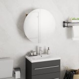 Cumpara ieftin Dulap de baie cu oglindă rotundă și LED, stejar, 40x40x17,5 cm