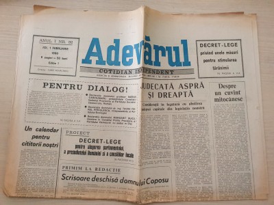 adevarul 1 februarie 1990-corneliu coposu si calendarul ortodox pe anul 1990 foto