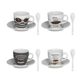 Set 4 cesti cu farfurii si linguri, 90 ml, Ceramica, ATU-083303, Oem