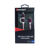 Cumpara ieftin Cablu 2 in 1 lightning + micro usb Roz 1m