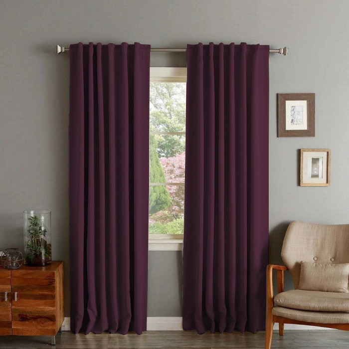 Set draperii din catifea cu rejansa transparenta cu ate pentru galerie, Madison, 150x230 cm, densitate 700 g/ml, Mulberry, 2 buc