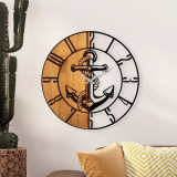 Ceas de perete, Wooden Clock, Lemn/metal, &oslash;56 cm, Nuc / Negru