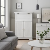 Comoda living VM5, o usa rabatabila pentru bar, 2 usi fixe, Pal Melaminat, cu elemente din MDF, Alb Antichizat