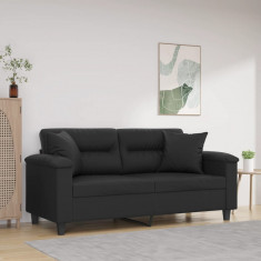 Canapea cu 2 locuri cu pernute, negru, 140 cm, piele ecologica foto