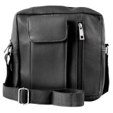 Geanta de umar, Akzent, unisex, buzunar smartphone, piele naturala neagra, 24 x 23 x 2.5 cm, Negru