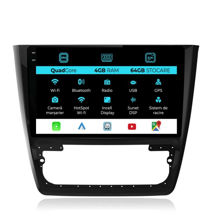 Navigatie Dedicata Skoda Yeti (2009-2017),QuadCore, 10Inch, 4Gb Ram, 64Gb Stocare, Carplay