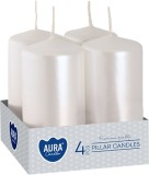 MagicHome Lumanari Decorative Cilindrice Set 4 Bucati Alb Perlat 40x80mm Ceara Timp Ardere Aprox 9 Ore