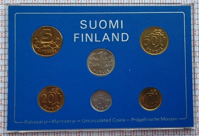 set monetarie 1980 Finlanda 5, 10, 20, 50 pennia 1, 2, Markkaa km 45-49, 57 - M1 foto