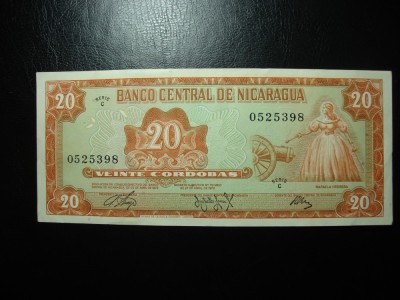 NICARAGUA 20 CORDOBAS 1972 AUNC foto