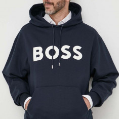 BOSS hanorac de bumbac bărbați, culoarea bleumarin, cu glugă, imprimeu 50496661