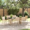 Set masa gradina vidaXL 7 piese, poliratan bej, 190x80x75cm, blat sticla, 6 persoane, exterior
