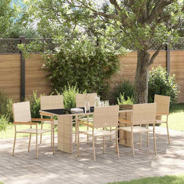 vidaXL Set de masă pentru grădină 7 pcs Bej 190 x 80 x 75 cm poliratan 3365426