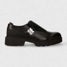 HUGO pantofi de piele Denzel barbati, culoarea negru, 50503626