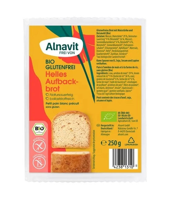 Paine Alba Precoapta Fara Gluten Bio 250 grame Alnavit