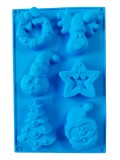 Forma silicon pentru prajituri, Tema Craciun, 6 cavitati, Albastru, 27 cm, 478COF