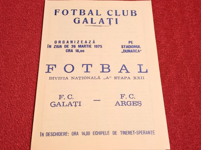 Program meci fotbal FC GALATI - FC ARGES PITESTI (26.03.1975) foto
