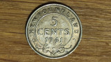 Newfoundland Canada - bijuterie argint sterling - 5 cents 1941 -George VI- AUNC, America de Nord