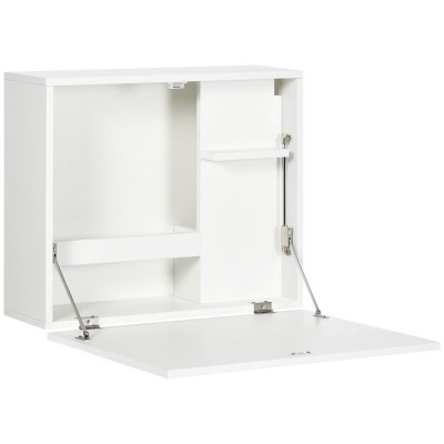 Birou de perete, suspendat, pliabil, MDF, cu raft, alb, max 40 kg, 60x21.5x50 cm foto