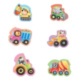 Puzzle Bebelusi, Model Vehicule Cu Animale, Set 6 Bucăți, Multicolor, Piese Mari