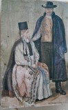 Carte postala, barbat si femeie in costume traditionale maghiare, perioada interbelica