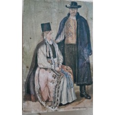 Carte postala, barbat si femeie in costume traditionale maghiare, perioada interbelica