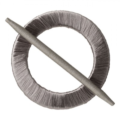 Brosă Decorativă Perdea, Inel Lemn, Fire Gri Argintii, Diametru 15cm foto