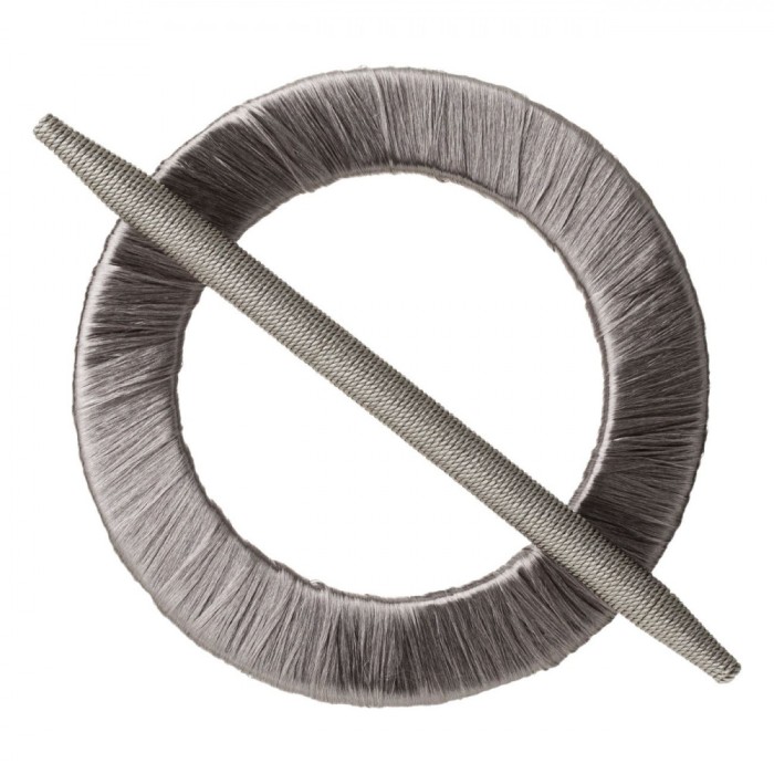 Brosă Decorativă Perdea, Inel Lemn, Fire Gri Argintii, Diametru 15cm