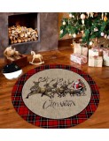 Covor de Craciun rotund cu Merry Christmas si Mos Craciun cu renii si sania, Home