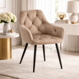 Cumpara ieftin Scaun stil fotoliu bucatarie/living, Artool, York, catifea bej inchis, picioare metal negru, 56x62x83.5 cm
