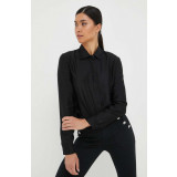 Armani Exchange camasa femei, culoarea negru, cu guler clasic, regular